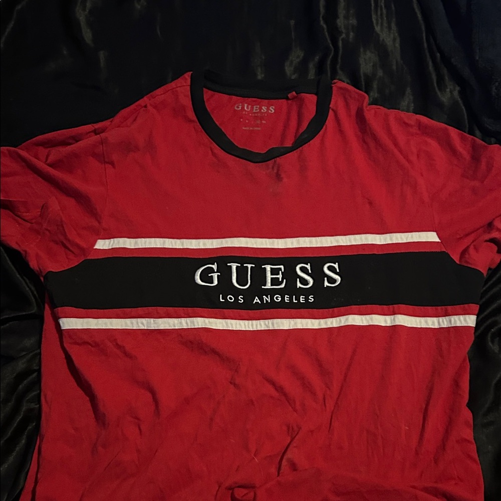 GUESS Red and Black Men's Tee